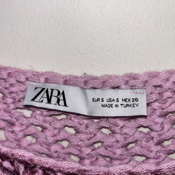 Zara Pink Metallic Crochet Sleeveless Knit Top Women's Size S - Picture 3 of 13